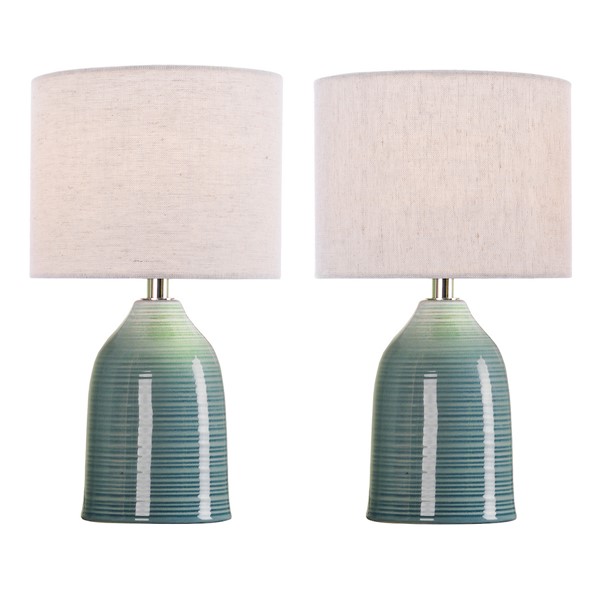 (image for) Laura Ashley Penny Table Lamp Blue Crackle Glaze With Shade